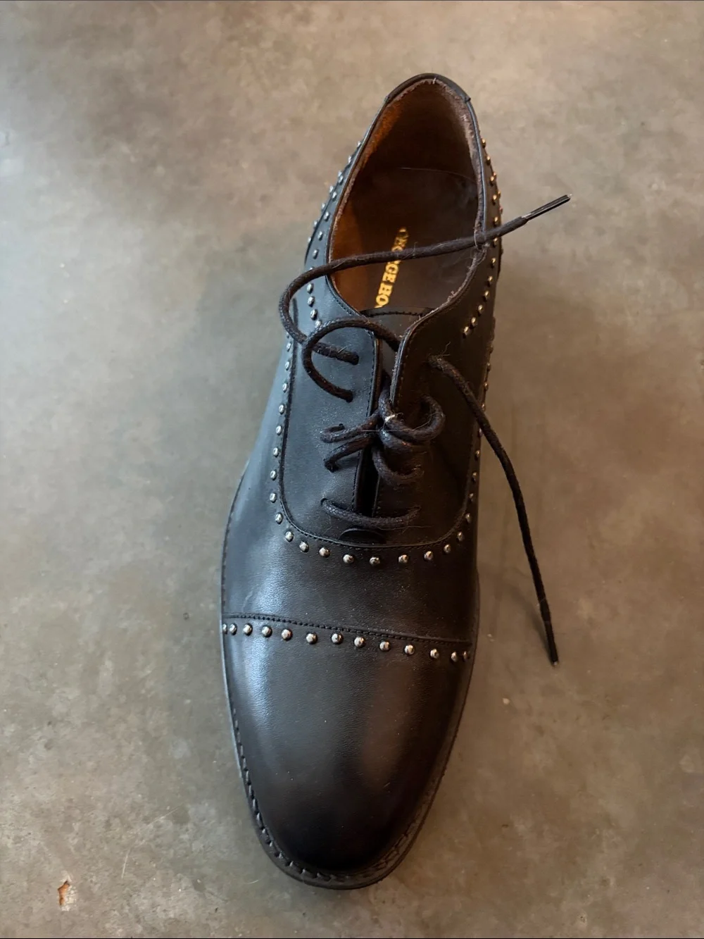 Women’s Black Studded Cap-Toe Derby Shoes